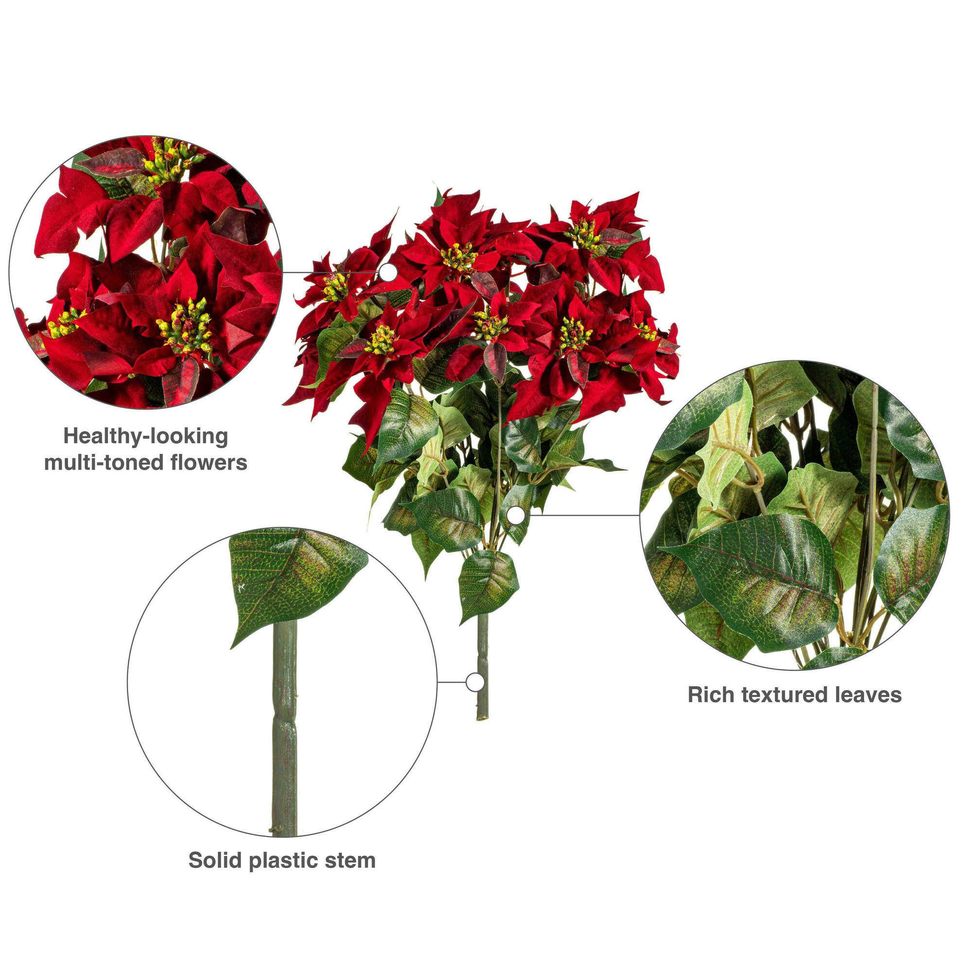 18" Red Poinsettia and Leaf Bush